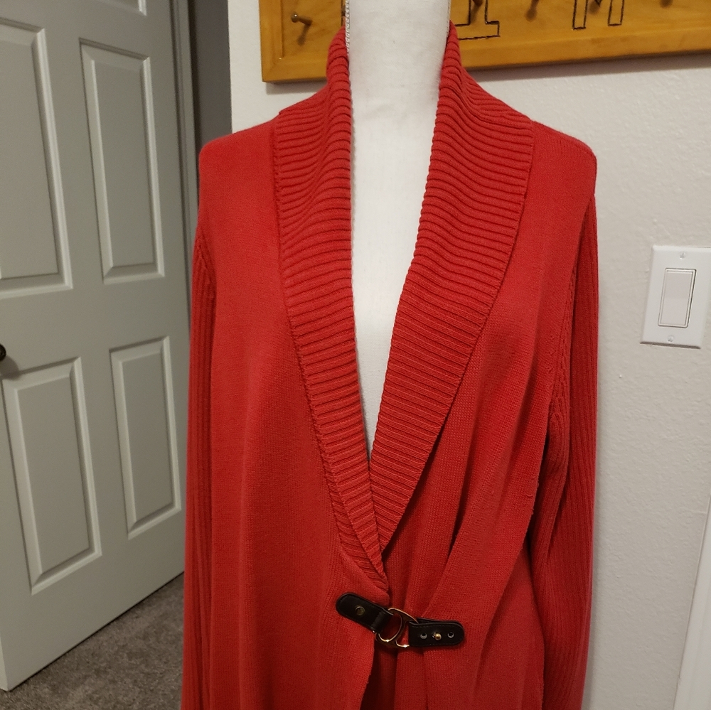 Plus Size Red Sweater with Brown and Gold Belt